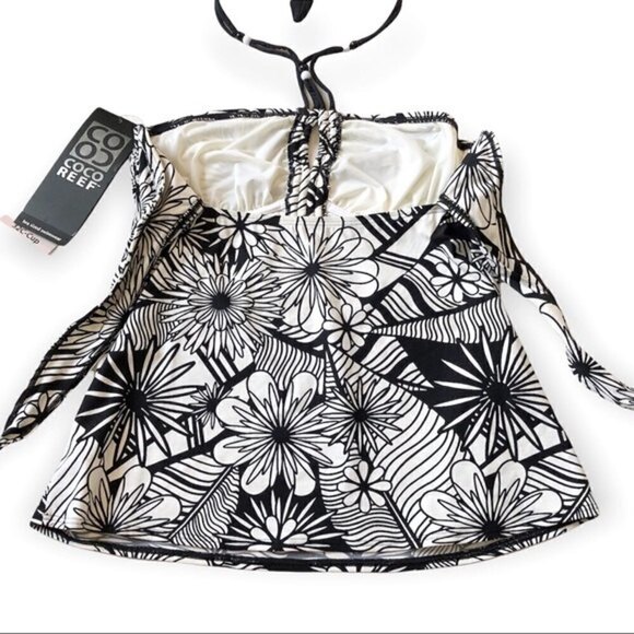 Coco Reef Tankini Swim Top 32C Black White Floral Bandeau - Picture 9 of 11